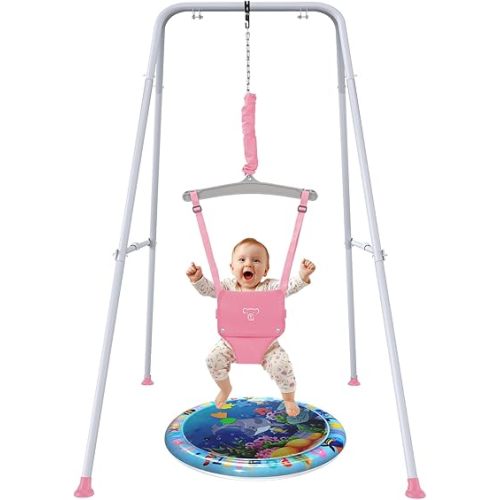 G TALECO Gear Baby Jumper with Stand,Baby Bouncer,Easy Set-Up,Baby Exerciser for Active Babies,Suitable for Indoor and Outdoor, Pink (Water Mat Include)