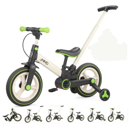 JMMD Toddler Bike with Training Wheels, Kid Balance Bike with Push Handle, Pedals, 6-in-1 Foldable Toddler Tricycle for Boy & Girl 1-5 Years, Green