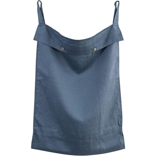 Linen Hanging Laundry Bag, 100% Linen Over The Door Laundry Hamper with Buttons and Zipper, Space Saving Door Hampers for Laundry Dirty Clothes Home Travel, Navy Blue