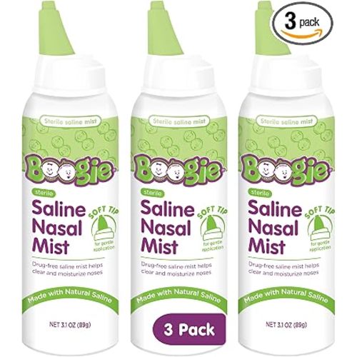 Boogie Baby Saline Nasal Spray Mist, Unscented - 3.1 Ounce (3 Pk)