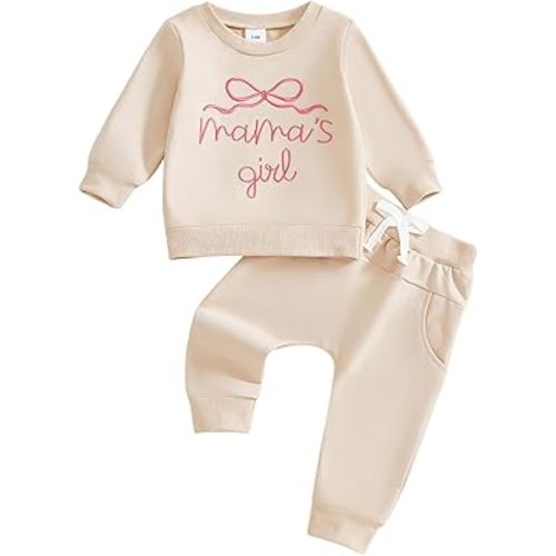 Kupretty Toddler Baby Girl Fall Winter Clothes Embroidered Letter Graphic Crewneck Sweatshirt + Joggers Pants Outfits Set