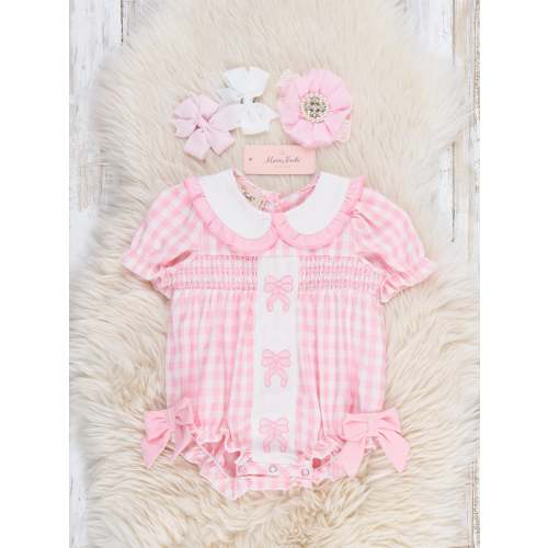 Pretty Bows Gingham Embroidered Romper