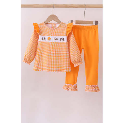 Premium Orange Tennessee puppy football embroidery ruffle pants set - KJ