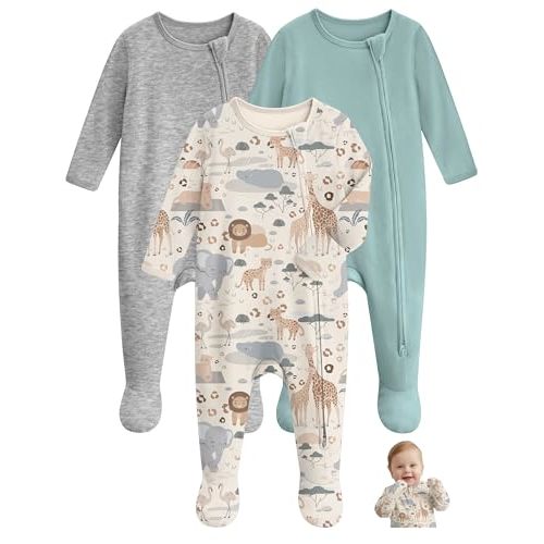 Unnivoll Baby Pajamas 100% Cotton Baby Sleepers for Newborn 0-3 3-6 6-9 Months 3Pcs Footie Pajamas Baby Boys Girls Clothes