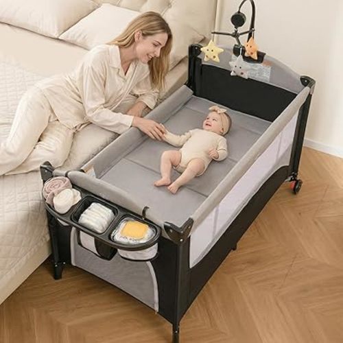 INFANS 5 in 1 Pack and Play, Portable Baby Playard, Gray