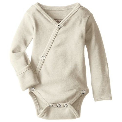 L'ovedbaby Unisex-Baby Organic Cotton Kimono Long Sleeve Bodysuit, Stone, Newborn (up to 7 lbs.)