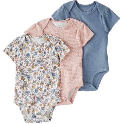 Little Planet by Carter’s Organic Baby Girls' 3pk Floral Bodysuit - White/Brown/Blue, Size: Newborn