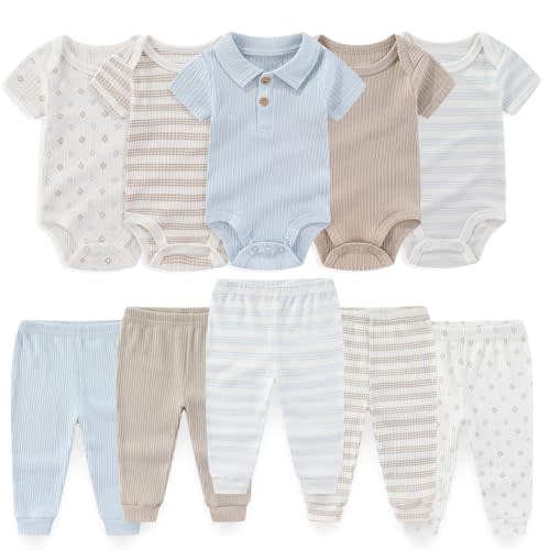 falianni Baby Boy Girl 10 Piece Combined Type Clothing Set Cotton Baby Bodysuits and Pants Set Home Outdoor Infant Clothes