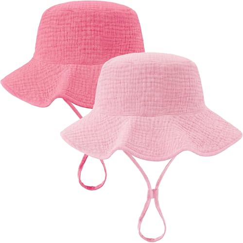 Muslin Baby Sun Hat Sun Protection Baby Toddler Bucket Hat with Wide Brim Beach Hats for Boys Girls