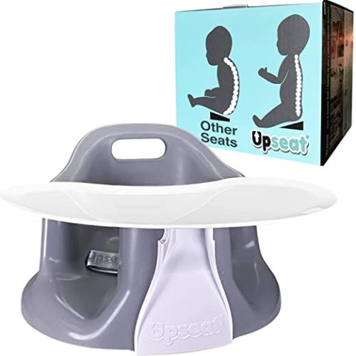 Upseat Baby Floor Seat Booster Chair for Sitting Up with Removable Tray for Meals and Playtime, Developed with Physical Therapists for Safe and Healthy Hip Development and Posture - Grey