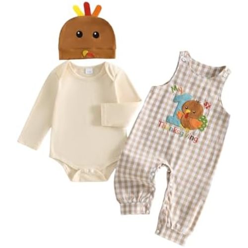 Kavousa My First Thanksgiving Baby Boy Outfit Infant Turkey Romper Overalls