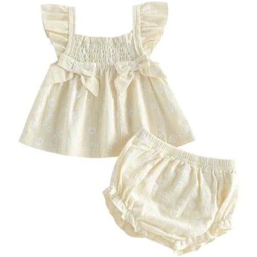 Mubineo Baby Girl Summer Clothes Cute Ruffle Tops Dress Shorts Outfits Set Infant Toddler Shrit Bloomers Princess Outfit