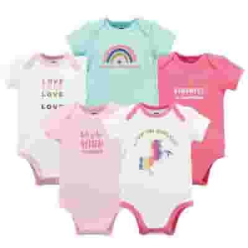 Hudson Baby Short Sleeve Bodysuits, 5-Pack, Newborn- 24 Months