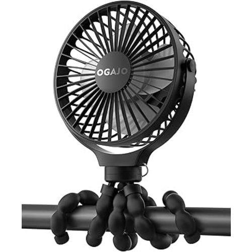 Portable Stroller Fan Rechargeable USB Personal Clip On Fans, 360° Rotate 3 Speeds Detachable Flexible Tripod Small Mini Handheld Desk Fan Black