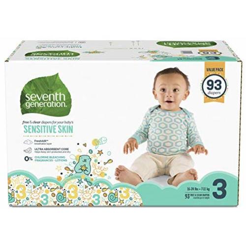 Seventh Generation Baby Diapers for Sensitive Skin, Animal Prints, Size 3, 93 Count