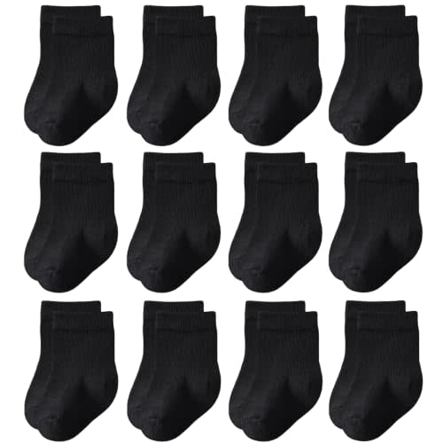 Baby Crew Socks 12-Pack Cotton Newborn Baby Boys Girls Socks 0-3T | Combed Cotton Baby Socks No Polyester, Soft on Skin Fits 0-3, 3-6, 6-12 Months & 1-3T for Newborn, Infant & Toddler