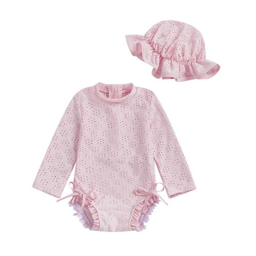 MEZZALL Baby Girl Swimsuit Baby Girls Long Sleeve Swimsuit Romper With Hat Bathing Suit Beach Rash Guard 3-6 Months Classic Kids Wear