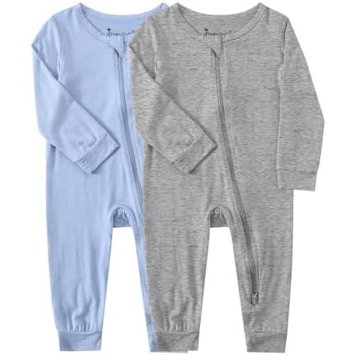 Jimonda Baby Footless Pajamas Boys Girls Bamboo Sleepers 2-Way Zipper Jumpsuits Unisex Long Sleeve Romper