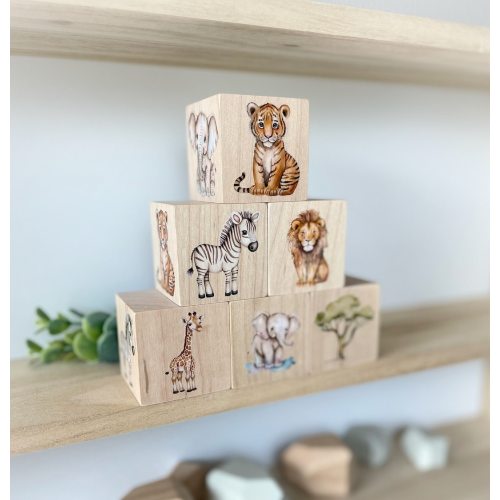 Jungle Nursery Decor Blocks / Safari Nursery - Safari Baby's Room Decor- Rain Forest including Lion, Giraffe, Elephant, Tiger