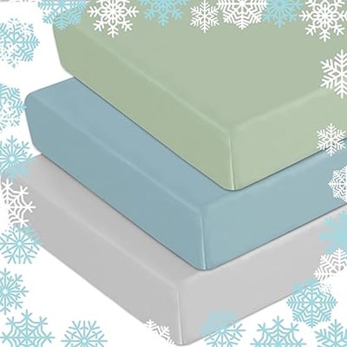 AMROSE 3 Pack Jersey Knit Cooling Crib Sheets, 28'' X 52'' Summer Fitted Crib Sheets for Baby Boys Girls, Soft Breathable Skin-Friendly, Oliver Teal Gray