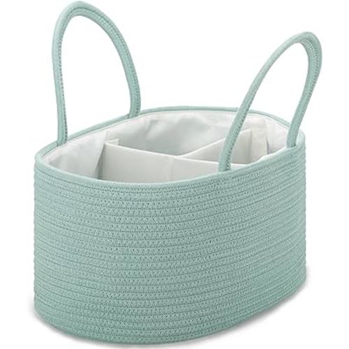 COMSE Large Baby Diaper Caddy Organizer for Girl Boy, Car Caddy with Handles, Cotton Rope Basket for Changing Table, Nursery Organizer, Gift for Baby Shower and Registry Must Have, Light Green