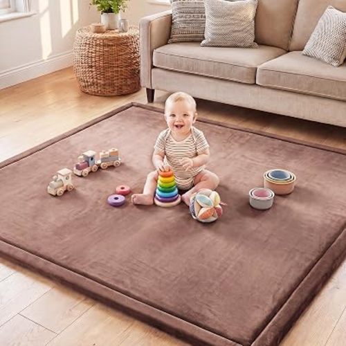 Baby Play Mat for Floor, Memory Foam Playpen Mat - Dark Brown, 50"x50"