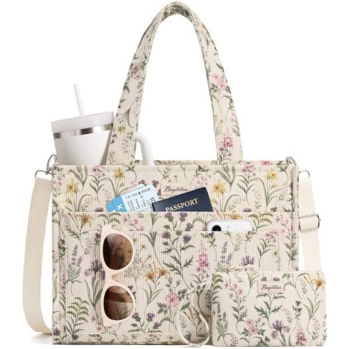 Bagstellar Corduroy Tote Bag for Women 15 Pockets Teacher Nurse Work Bag