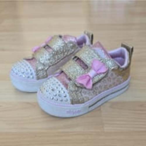 Skechers Toddler Girls' Twinkle Toes Shuffles Light-Up Pink/Gold Sneakers Size 6