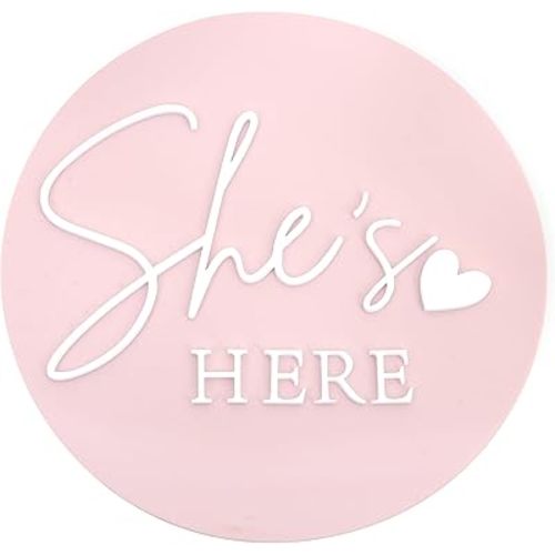 She's Here Milestone Board - Little Sweetheart Gender Reveal Party Decorations, Hospital Birth Announcement Sign, Love She's Here Disc Photo Props, Newborn Princess Room Decorations