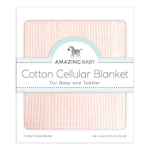 Amazing Baby Cellular Blanket, Premium Cotton Knit, Ultra Soft, Breathable, Cozy Gift for Baby Boys and Girls, Favorite Toddler Blanket, 44 x 44 inches (112 x 112 cm), Soft Pink
