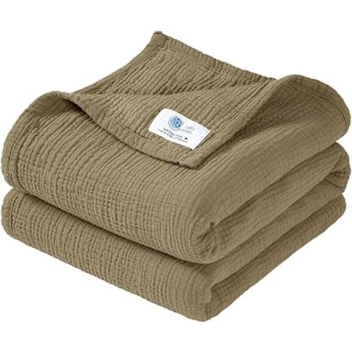 lulumoon Muslin Baby Blanket for Boys: 4-Layer Soft Cotton Toddler Blanket for Daycare - Lightweight Crib Bedding for Stroller & Travel 47"x47"(Olive)