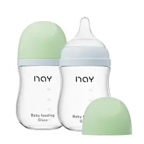 yanyoyo Natural Glass Baby Bottle Wide Neck, Anti-Colic Baby Bottle, Clear, 5.4oz(Pack of 2), Includes 2Pcs Natural Response Nipple(S), 1 Months+