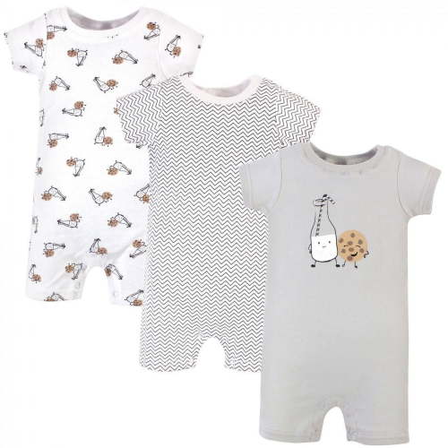 Hudson Baby Infant Boy Cotton Rompers 3pk, Milk Cookies, 6-9 Months