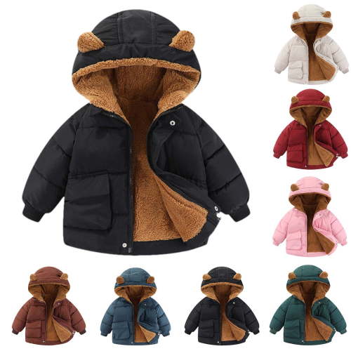 Zpanxa Baby Sherpa Lined Coat Thick Hooded Jacket Small Medium Size Solid Color Easy Snap Closure Warm Outerwear for 12-24 Months Toddler Outdoor