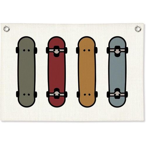Boys Room Decor, Skateboard Sports Nursery Wall Hanging Canvas Banner Prints, Colorful Skateboard Wall Art Decor for Kids Boys Nursery Toddler Room Bedroom Playroom, 30x20 Inch