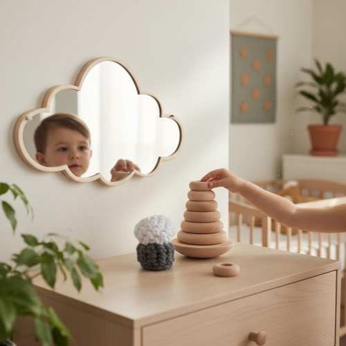 Wooden Cloud Mirror for Kids – Nursery Wall Sticker Mirror, Children’s Room Wall Decor, Baby Room Home Decoration