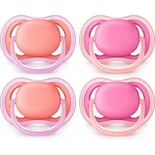 Philips AVENT Ultra Air Pacifier, 6-18 Months, Pink/Peach, 4 Pack, SCF245/42