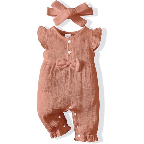 Renotemy Baby Girl Clothes Romper Infant Summer Bodysuit Outfits Cotton Linen Jumpsuits Newborn Essential Preemie Clothes