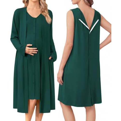 Ekouaer Labor and Delivery Gown and Robe Set for Hospital Nursing Nightgown