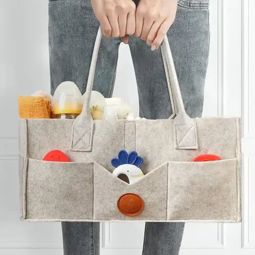 Amazon.com : Diaper Caddy Organizer with Handle, Felt Car Organizer and Storage Bin Basket, Large Capacity Foldable Removable Portable Bag for Diapers and Wipes, Khaki : Baby