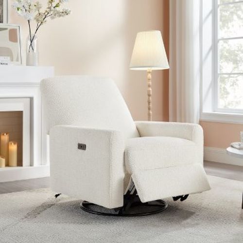 VANOMi 31.5'' Boucle Swivel Glider Power Recliner White