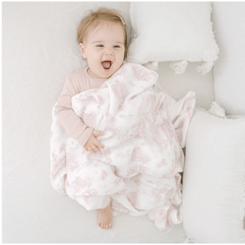 Spring Toile Pink Bamboo Baby Blanket | The Gilded Bird US