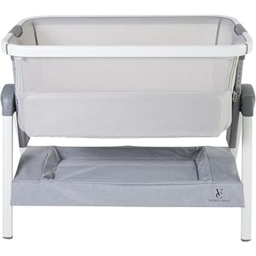 Venice Child California Dreaming Bedside Crib Bassinet w/Travel Case, Bamboo Bassinet Sheet, Removable Bamboo Compressed Cotton Mattress, Height Adjustable, Easy Clean (Gray)