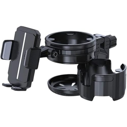 3-in-1 Stroller Cup Phone Holder Attachment,HASANBAY,Cup Holder with Adjustment Phone Mount,Fit for Bike,Rollator,Stroller,Scooter,Bicycle,Black
