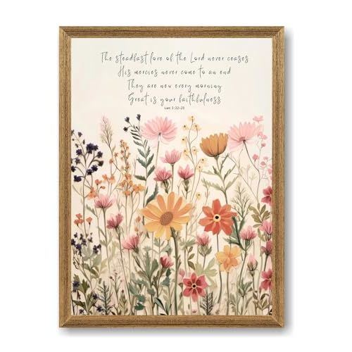 FYLDPSB Christian Floral Scripture Wall Art with Lamentations 3:22-23 Verse Poster Decor, Great Is Your Faithfulness Canvas Print for Bedroom Living Room Faith Home and Office Decor 12x16 Inchs