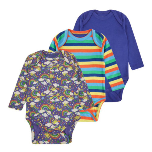 Piccalilly Rainbow Weather Baby Bodysuits 3 Pack