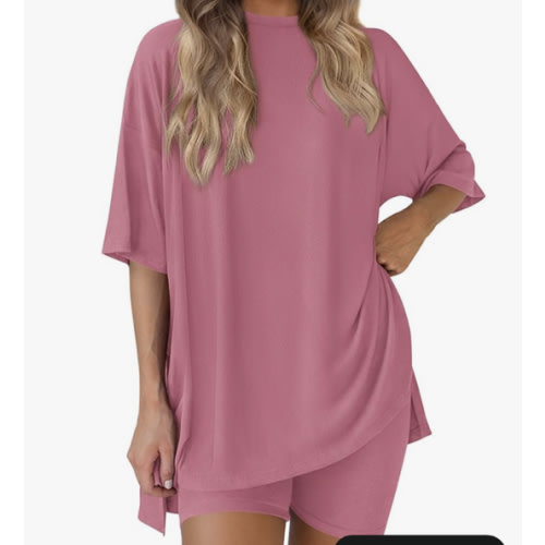 PRETTYGARDEN Women's Two Piece Lounge Set 2025 Summer Casual Oversized Shirts Biker Shorts Matching Airport Travel Outfit