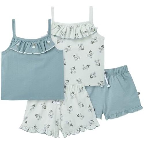 Modern Moments by Gerber Baby Girls' 4-piece Set (2 Flutter Sleeve Top & 2 Ruffle Wide Leg Short)