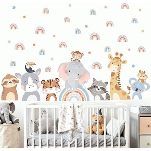 wondever Boho Animals Wall Decals Rainbow Elephant Giraffe Wall Stickers