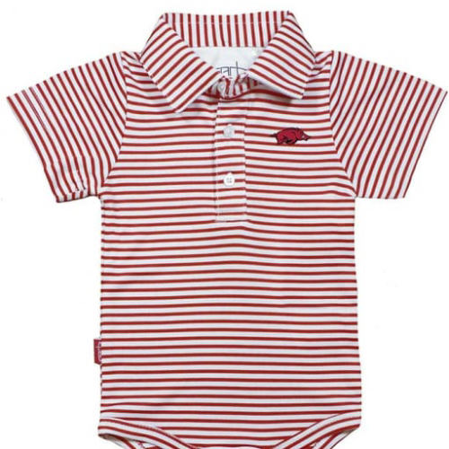 Arkansas Razorbacks CARDINAL Baby Carson Striped Polo Romper - 91971007